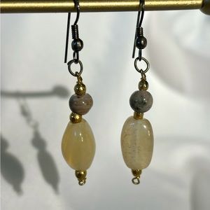 Purple And Yellow Stone Beaded Earrings